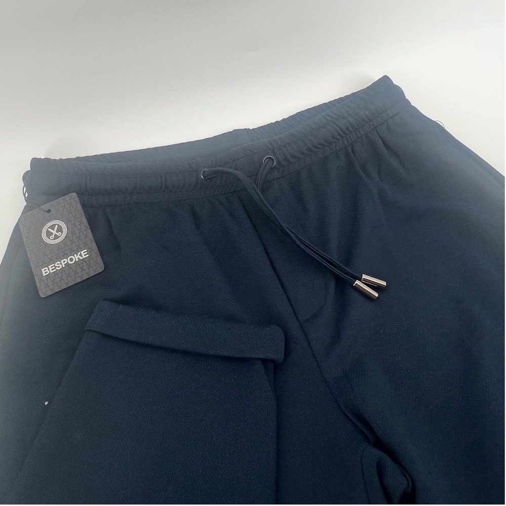 Bespoke Moda Joggers Mens Medium Navy Blue Drawstring Tapered Cuffed Pants